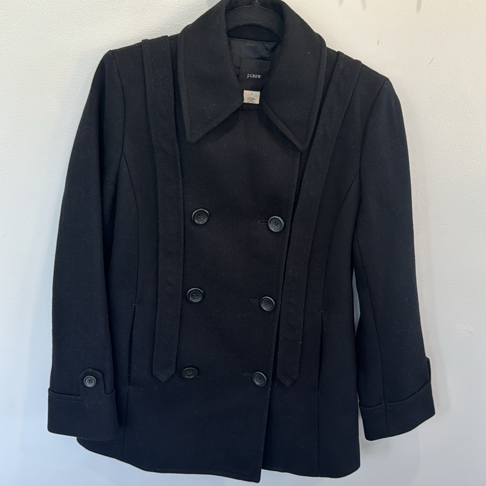J. Crew wool black double breasted winter fall preppy collegiate pea coat 4